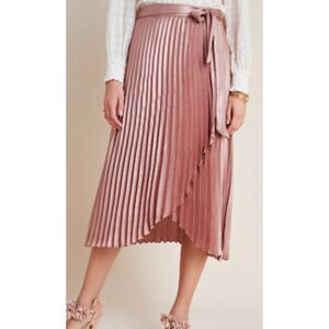Shiny Rose Colored Pleated Midi Skirt